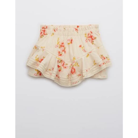 Aerie Cream + Pink Floral Rock 'n' Ruffle Skort - XS - Picture 11 of 11